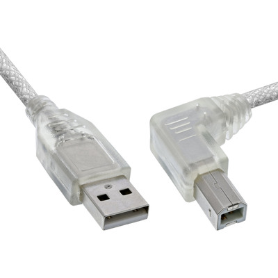 InLine® USB 2.0 Kabel, A an B rechts abgewinkelt, transparent, 0,3m (Produktbild 1)