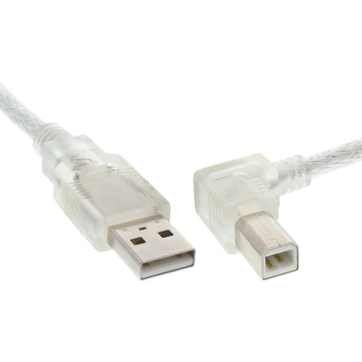 InLine® USB 2.0 Kabel, A an B rechts abgewinkelt, transparent, 1m (Produktbild 1)