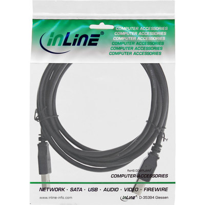 InLine® USB 2.0 Kabel, A an B, schwarz, 3m