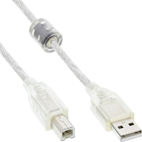 InLine® USB 2.0 Kabel, A an B, transparent, mit Ferritkern, 0,5m