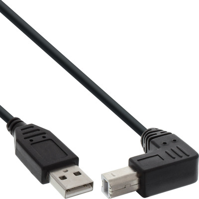 InLine® USB 2.0 Kabel, A an B unten abgewinkelt, schwarz, 0,3m (Produktbild 1)