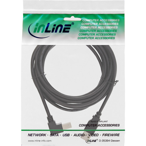 InLine® USB 2.0 Kabel, A an B, unten abgewinkelt, schwarz, 1m
