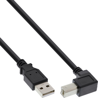 InLine® USB 2.0 Kabel, A an B unten abgewinkelt, schwarz, 3m (Produktbild 1)