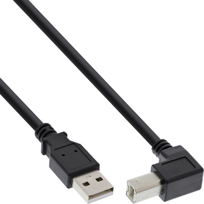 InLine® USB 2.0 Kabel, A an B unten abgewinkelt, schwarz, 3m