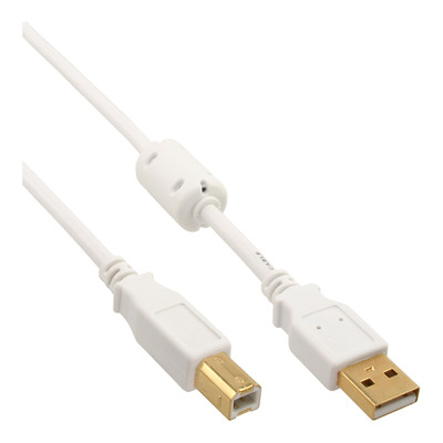 InLine® USB 2.0 Kabel, A an B, weiß / gold, mit Ferritkern, 0,5m (Produktbild 1)