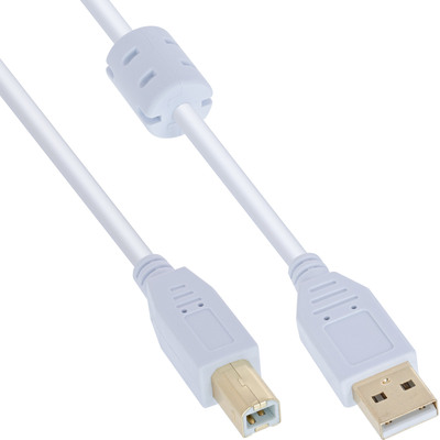 InLine® USB 2.0 Kabel, A an B, weiß / gold, mit Ferritkern, 0,5m (Produktbild 1)