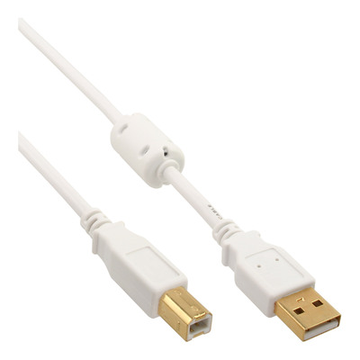 InLine® USB 2.0 Kabel, A an B, weiß / gold, mit Ferritkern, 1,5m (Produktbild 1)