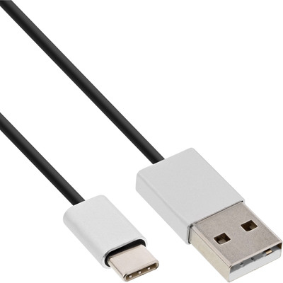 InLine USB 2.0 Kabel, Typ C Stecker an A Stecker, schwarz/Alu, flexibel, 1,5m (Produktbild 1)