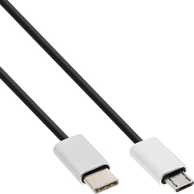 InLine USB 2.0 Kabel, Typ C Stecker an Micro-B Stecker, schwarz/Alu, flexibel, 0.5m