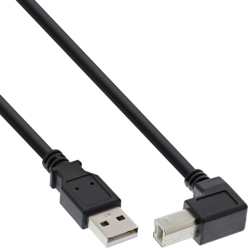 InLine® USB 2.0 Kabel USB-A auf USB-B, unten abgewinkelt, schwarz, 3m