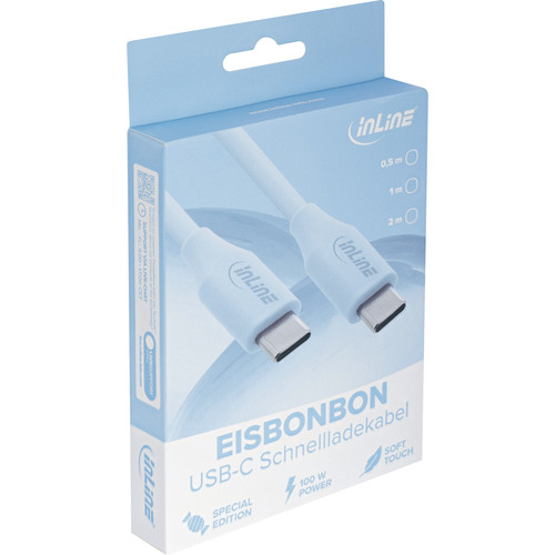 InLine® USB 2.0 Kabel, USB-C Schnellladekabel 100W, Eisbonbon/blau 0,5m