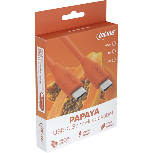 InLine® USB 2.0 Kabel, USB-C Schnellladekabel 100W, Papaya/orange 0,5m