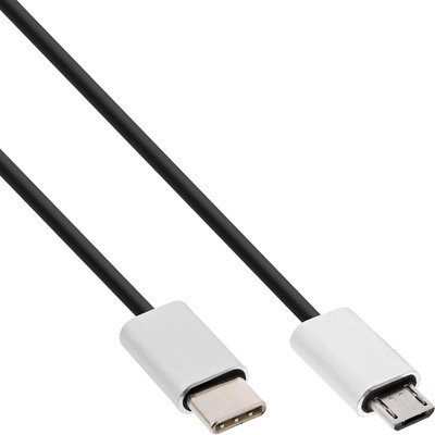 InLine® USB 2.0 Kabel, USB-C Stecker an Micro-B Stecker, schwarz/Alu, flexibel, 0.5m (Produktbild 1)