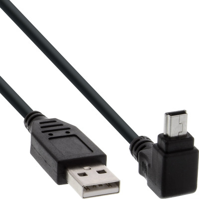 InLine® USB 2.0 Mini-Kabel, ST A/Mini-B ST (5pol) oben abgew. 90°, schwarz, 0,3m (Produktbild 1)