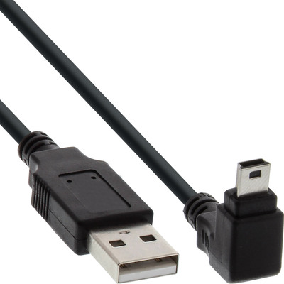 InLine® USB 2.0 Mini-Kabel, ST A/Mini-B ST 5pol, unten abgew. 90°, schwarz, 0,3m (Produktbild 1)