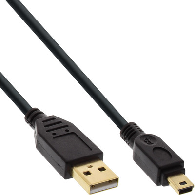 InLine® USB 2.0 Mini-Kabel, USB A ST/Mini ST 5pol, schwarz, vergold. Kont., 0,3m