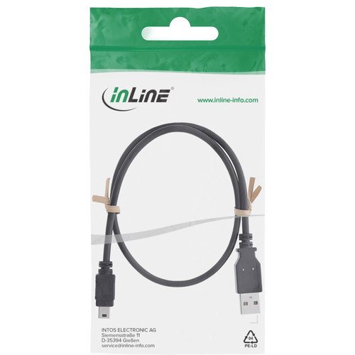 InLine® USB 2.0 Mini-Kabel, USB-A Stecker an Mini-B Stecker, schwarz, 0,5m