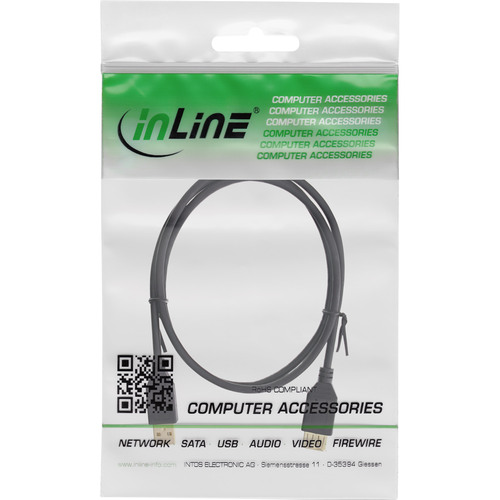 InLine® USB 2.0 Verlängerung, ST / BU, Typ A, schwarz, Kontakte gold, 2m