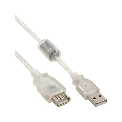 InLine USB 2.0 Verlängerung, Stecker / Buchse, Typ A, transparent, mit Ferritkern, 0,5m