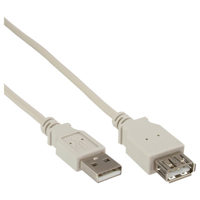 InLine® USB 2.0 Verlängerung, USB-A Stecker / Buchse, beige, 0,3m (Produktbild 1)