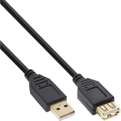 InLine® USB 2.0 Verlängerung, USB-A Stecker / Buchse, schwarz, Kontakte gold, 10m (Produktbild 1)