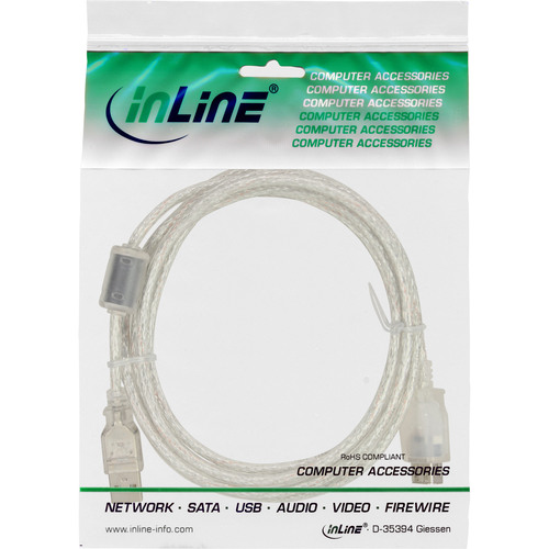 InLine® USB 2.0 Verlängerungskabel Typ A mit Ferritkern, transparent, 1m