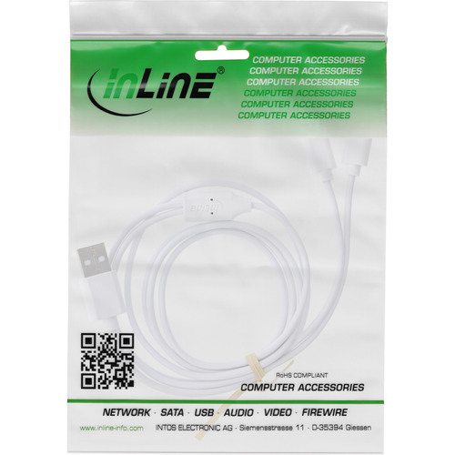 InLine® USB 2in1 Y-Ladekabel, 1x USB-A Stecker an 2x USB-C Stecker, weiß, 1m