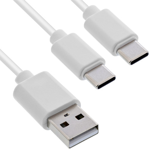 InLine® USB 2in1 Y-Ladekabel, 1x USB-A Stecker an 2x USB-C Stecker, weiß, 2m