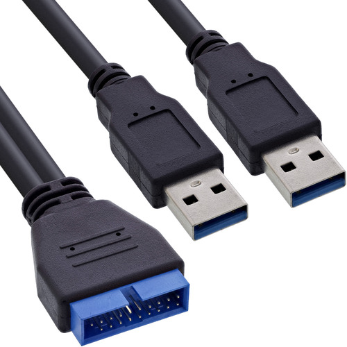 InLine® USB 3.0 Adapterkabel, 2x Stecker A auf Pfostenanschluss 19pol, 0,40m Interne Kabel