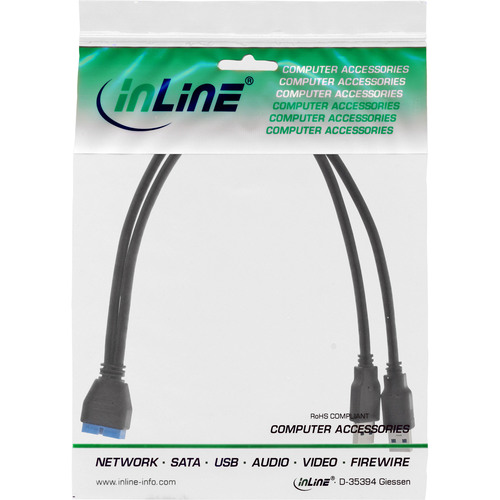 InLine® USB 3.0 Adapterkabel, 2x Stecker A auf Pfostenanschluss 19pol, 0,40m