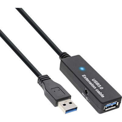InLine USB 3.0 Aktiv-Verlängerung, Stecker A an Buchse A, schwarz, 10m (Produktbild 1)