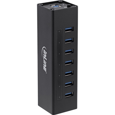 InLine® USB 3.0 Hub, 7 Port, Aluminiumgehäuse, schwarz, mit 2,5A Netzteil (Produktbild 1)