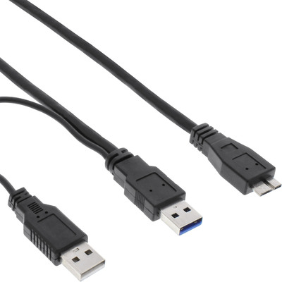 InLine USB 3.0 Y-Kabel, 2x A an Micro B, schwarz, 1m
