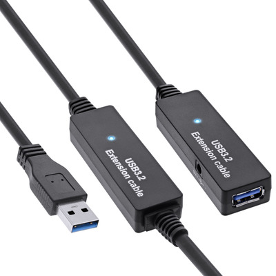 InLine® USB 3.2 Gen.1 Aktiv-Verlängerung, Stecker A an Buchse A, schwarz, 15m (Produktbild 1)