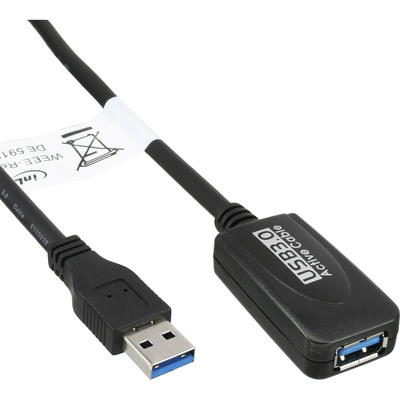 InLine USB 3.2 Gen 1 Aktiv-Verlängerung, Stecker A an Buchse A, schwarz, 5m