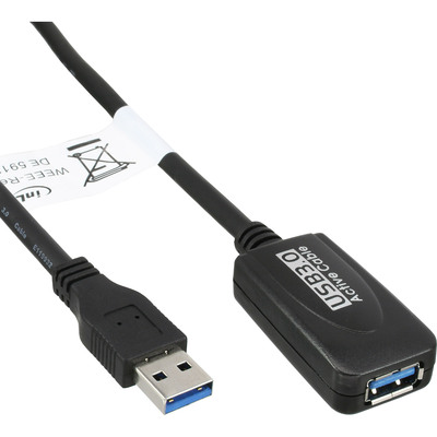 InLine® USB 3.2 Gen.1 Aktiv-Verlängerung, Stecker A an Buchse A, schwarz, 5m (Produktbild 1)