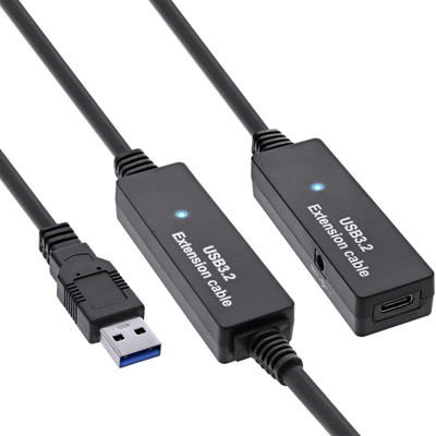 InLine® USB 3.2 Gen.1 Aktiv-Verlängerung, USB-A Stecker an USB-C Buchse, 10m