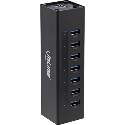 InLine® USB 3.2 Gen.1 Hub, 7 Port, Aluminiumgehäuse, schwarz, mit 2,5A Netzteil