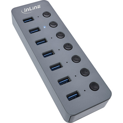 InLine USB 3.2 Gen.1 Hub, 7-Port, mit Schalter, Aluminium, grau, mit Netzteil InLine USB 3.2 Gen.1 Hub, 7-Port, mit Schalter, Aluminium, grau, mit Netzteil