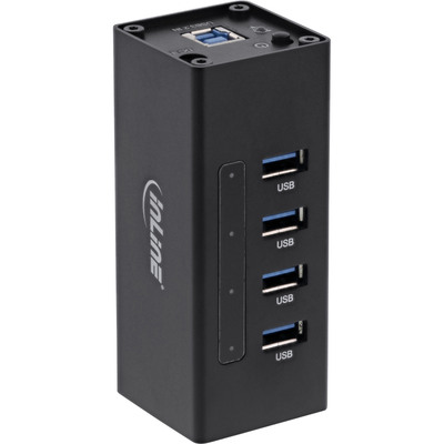 InLine® USB 3.2 Gen.1 Hub Aluminium Hub, 4 Port, schwarz, mit 2,5A Netzteil (Produktbild 1)