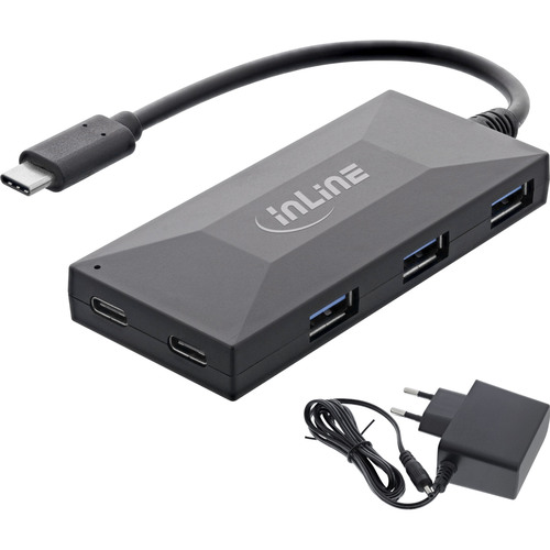 InLine® USB 3.2 Gen.1 Hub, USB-C zu 2x USB-C & 3x USB-A, mit Netzteil