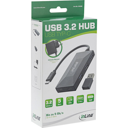 InLine® USB 3.2 Gen.1 Hub, USB-C zu 2x USB-C & 3x USB-A, mit Netzteil