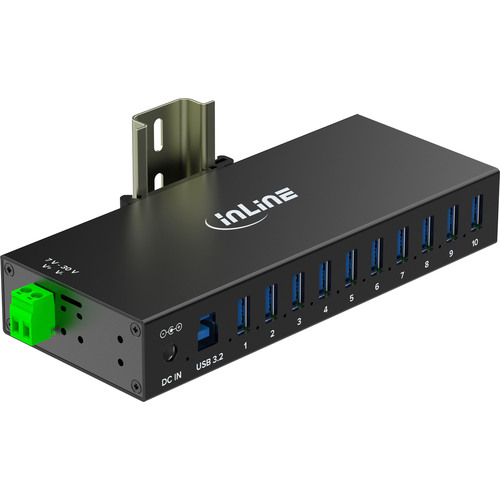 InLine® USB 3.2 Gen.1 Industrie-Hub, 10 Port, Aluminiumgehäuse, mit Netzteil