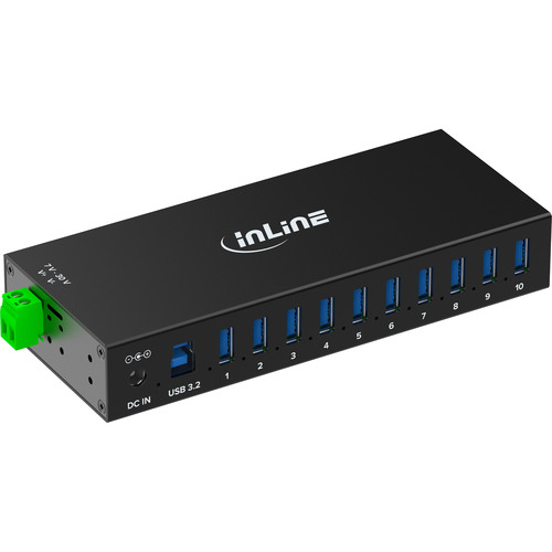 InLine® USB 3.2 Gen.1 Industrie-Hub, 10 Port, Aluminiumgehäuse, mit Netzteil