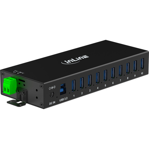 InLine® USB 3.2 Gen.1 Industrie-Hub, 10 Port, Aluminiumgehäuse, mit Netzteil