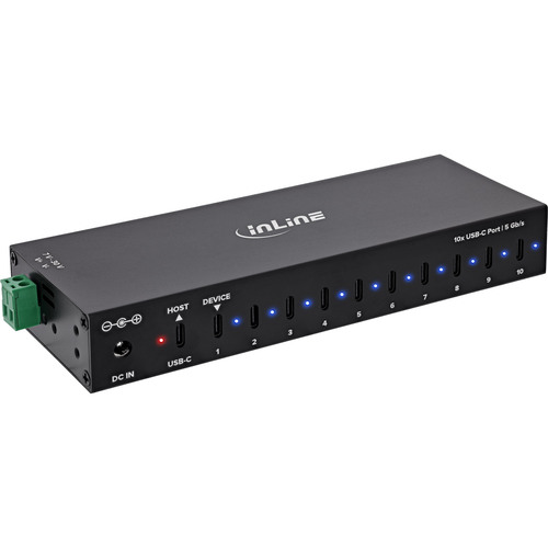InLine® USB 3.2 Gen.1 Industrie-Hub, USB-C, 10-Port, mit Netzteil Dockingstations und Hubs