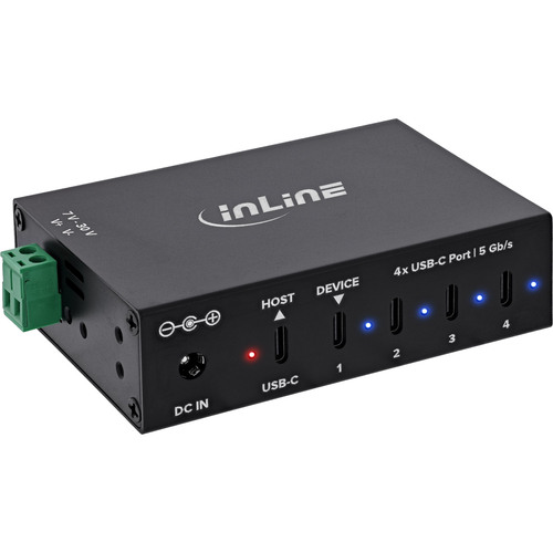InLine® USB 3.2 Gen.1 Industrie-Hub, USB-C, 4-Port, mit Netzteil Dockingstations und Hubs