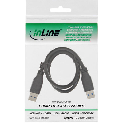 InLine® USB 3.2 Gen.1 Kabel, A an A, schwarz, 0,3m