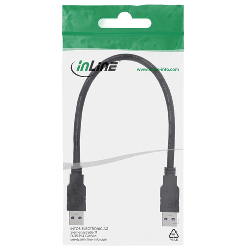 InLine® USB 3.2 Gen.1 Kabel, A an A, schwarz, 0,5m