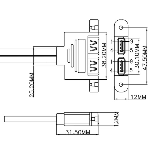 InLine® USB 3.2 Gen.1 Kabel, Mainboard intern zu 2x USB-A Buchse, 0,45m